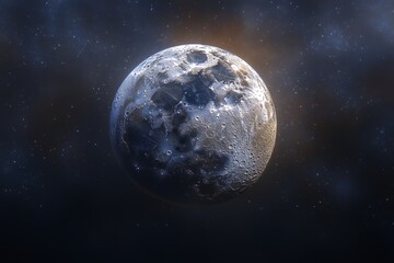 Obraz premium Full moon illuminated against a backdrop of stars, showcasing surface details and craters in the night sky