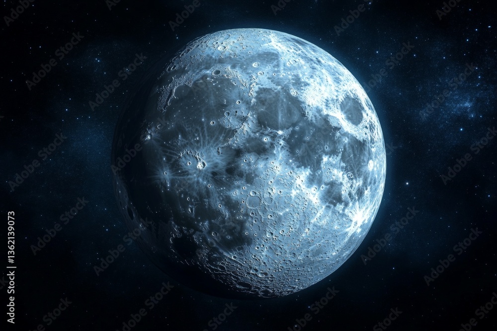 Aufkleber moon illuminated in a starry night sky showcasing surface details and craters from a cosmic perspect