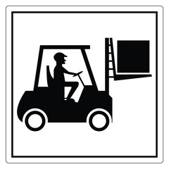Black and White Illustration of Forklift Operator Lifting Heavy Package in Industrial Environment