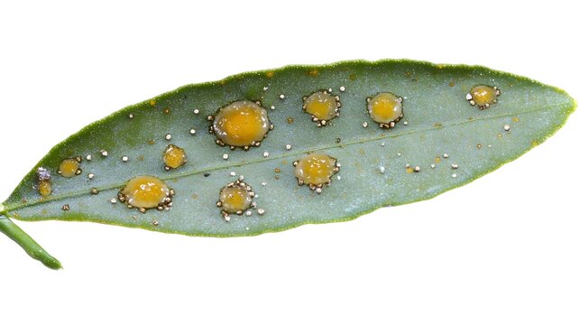 Closeup Detailed Macro Shot of Leaf with Orange Galls
