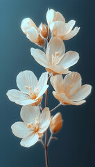 Blooming pale petals on a stem against dark teal