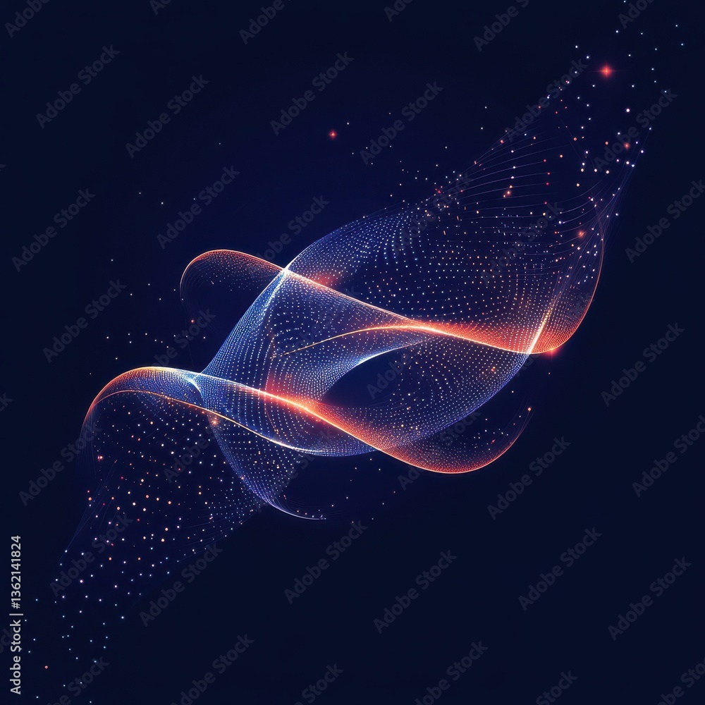 Poster a vector graphic of an infinite symbol made from glowing data points and lines, representing the end