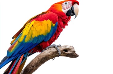 Vibrant Scarlet Macaw Parrot Perching on Branch with Colorful Plumage