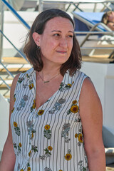 Stylish woman wearing personalized "Aurora" necklace
