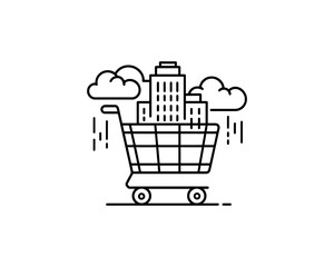 Shopping cart icon for online shopping and retail design. Line art shopping cart icon outline vector illustration 