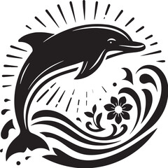 Black Color Dolphin Silhouette Vector Illustration, Solid White Background