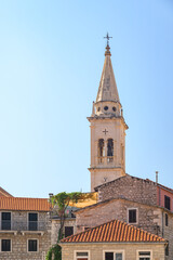 Fototapeta premium Church of St. Mary in Jelsa old town on the Adriatic island of Hvar in the county of Split-Dalmatia in Croatia