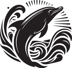 Black Color Dolphin Silhouette Vector Illustration, Solid White Background
