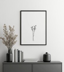 Minimalist line art floral print on wall.