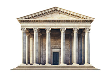 Obraz premium Outdoor front view of historic temple structure and ancient ruins isolated on transparent background