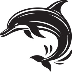 Naklejka premium Black Color Dolphin Silhouette Vector Illustration, Solid White Background