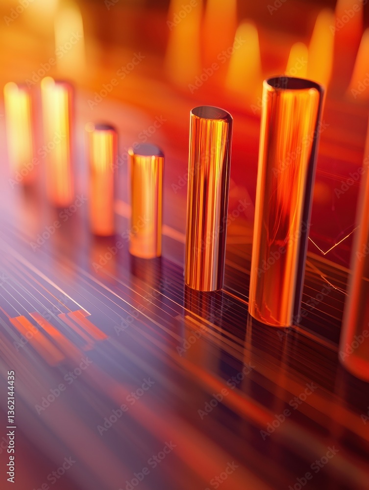Poster simple or abstract charts and graphs, accented with a warm color such as orange or red, to convey bu
