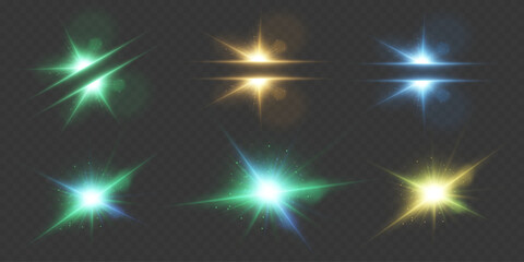 Realistic lighting effects of light flashes. On a transparent background.