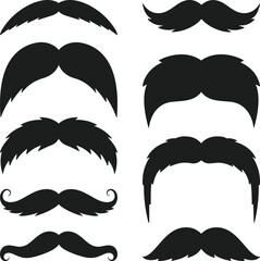 Naklejka premium Set of Mustache Silhouettes - Classic and Stylish Facial Hair Vector Collection