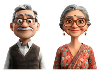 Portrait of a South Asian elderly couple – digital 3D characters celebrating culture and age – Generative AI
