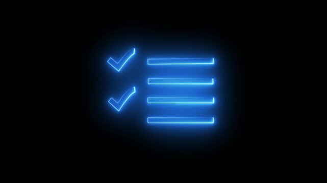 An Online blue  color  Archives Line Icon Animation with Alpha  glowing Animation of Neon menu button icon , Glowing neon line Restaurant menu icon isolated on black background. icon 4 k video