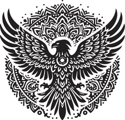 Black Color Eagle Silhouette Vector Illustration, Solid White Background