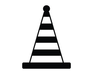 Black and White Traffic Cone Icon on White Background for Safety and Construction Themed Design Projects