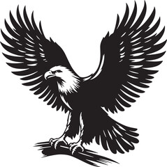 Obraz premium Black Color Eagle Silhouette Vector Illustration, Solid White Background