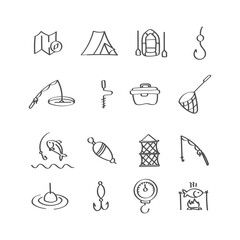 Fishing. Hand drawn icons set.