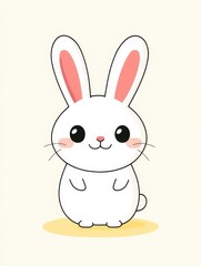 Obraz premium A soft and charming illustration of a cartoon bunny featuring a gentle expression, emphasizing warmth and comfort in a delightful spring-themed design.