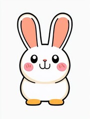 Obraz premium A vibrant illustration of a smiling cartoon bunny with rosy cheeks and an inviting expression, radiating happiness and a fun-loving spirit perfect for springtime.