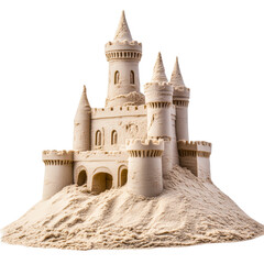 Building a sandcastle in the beach creative fun environment isolated on transparent background