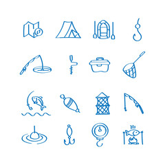 Fishing. Hand drawn icons set.