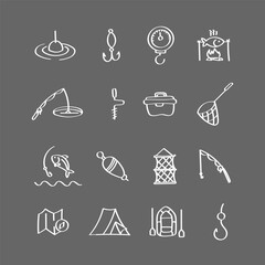 Fishing. Hand drawn icons set.