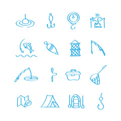 Fishing. Hand drawn icons set.