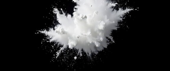 Obraz premium White powder erupting against a stark black backdrop, creating a dramatic cloud, cloud, grain, whirlwind