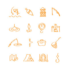 Fishing. Hand drawn icons set.