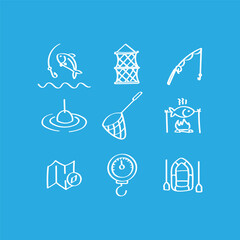 Fishing. Hand drawn icons set.