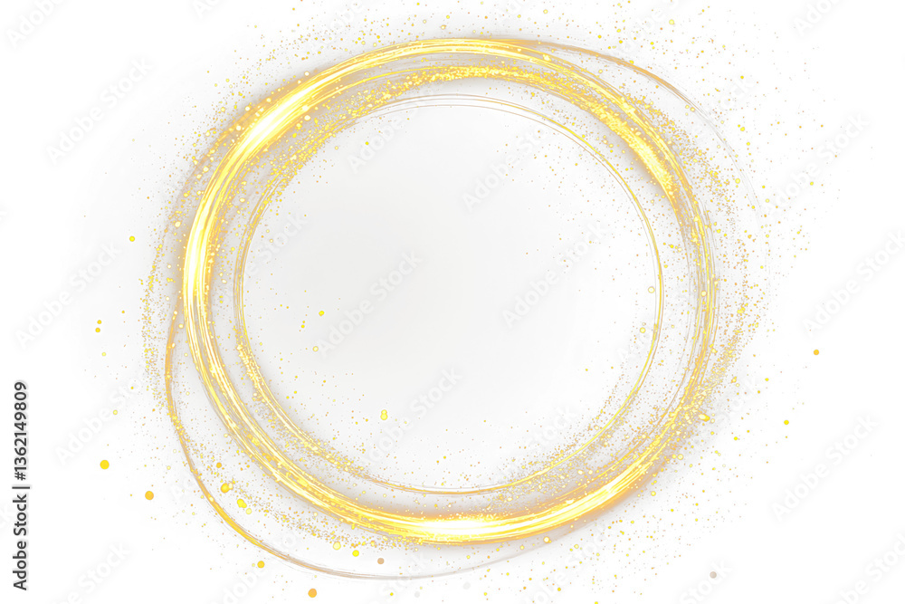 Poster golden light circles with sparkles on black background.