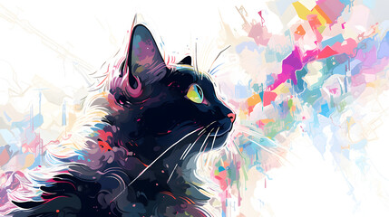 Watercolor colored cat abstract decorative painting