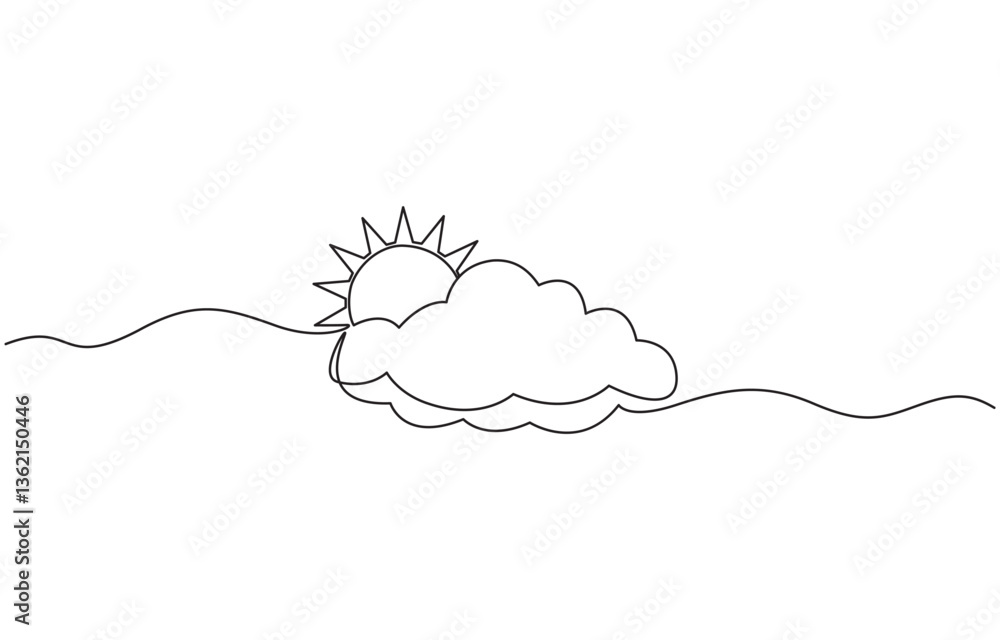 Poster cloud one line drawing, continuous one line drawing of a cloud isolated on a simple background vecto