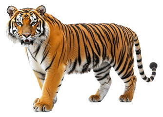 Fototapeta premium Tiger walking through natural habitat wildlife isolated on transparent background