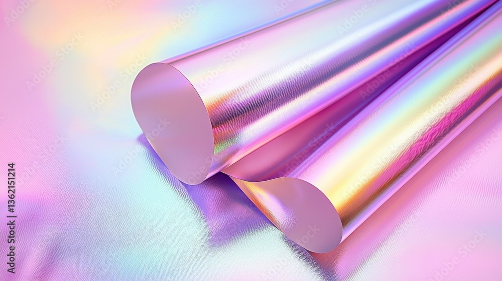 Poster curling shimmering foil creating with abstract background, prismatic surface holographic dynamic col