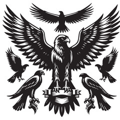 Black Color Falcon Silhouette Vector Illustration, Solid White Background