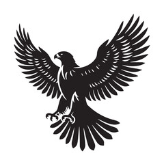 Black Color Falcon Silhouette Vector Illustration, Solid White Background