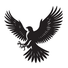 Black Color Falcon Silhouette Vector Illustration, Solid White Background