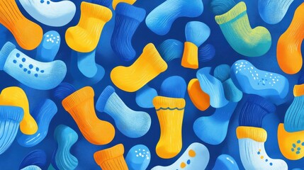 world down syndrome day background with colorful socks yellow and blue typography lots of socks campaign symbols poster banner template vector illustration illustration