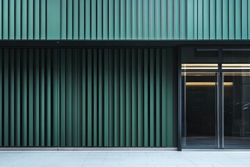 Modern building facade with teal vertical panels