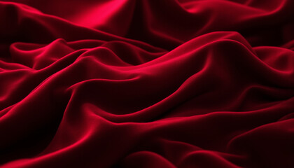 Obraz premium Luxurious crimson fabric drapes elegantly, showcasing smooth, flowing textures that evoke sense of richness and warmth. deep red hue adds romantic touch to any setting