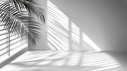Naklejka premium Minimalist room with shadows and palm leaf