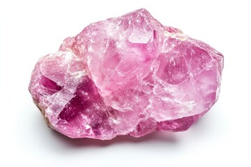 Fototapeta premium Close-up of a Raw Pink Kunzite Gemstone Specimen on White