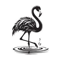 Black Color Flamingo Silhouette Vector Illustration, Solid White Background