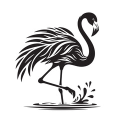 Black Color Flamingo Silhouette Vector Illustration, Solid White Background