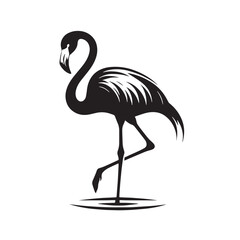 Black Color Flamingo Silhouette Vector Illustration, Solid White Background