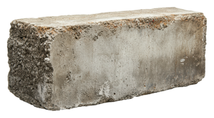 Construction action with concrete block in industrial environment isolated on transparent background